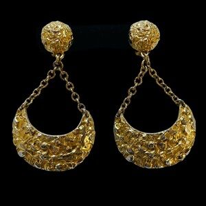 Vintage 80s Signed Alexis Kirk Gold Plated Etruscan Style Nugget Clip Earrings